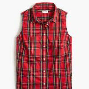 J Crew Red Tartan Stewart Plaid Sleeveless Shirt 2X Plus NWT